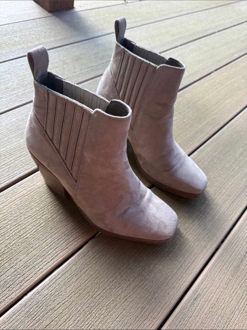 Womens Taupe Suede Block Heel Ankle Boots